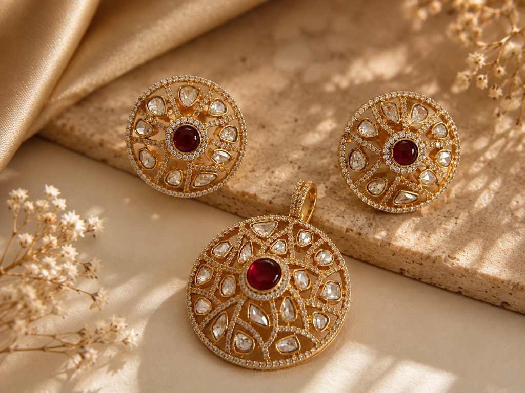 Imperial Ruby & Polki Kundan Pendant Set