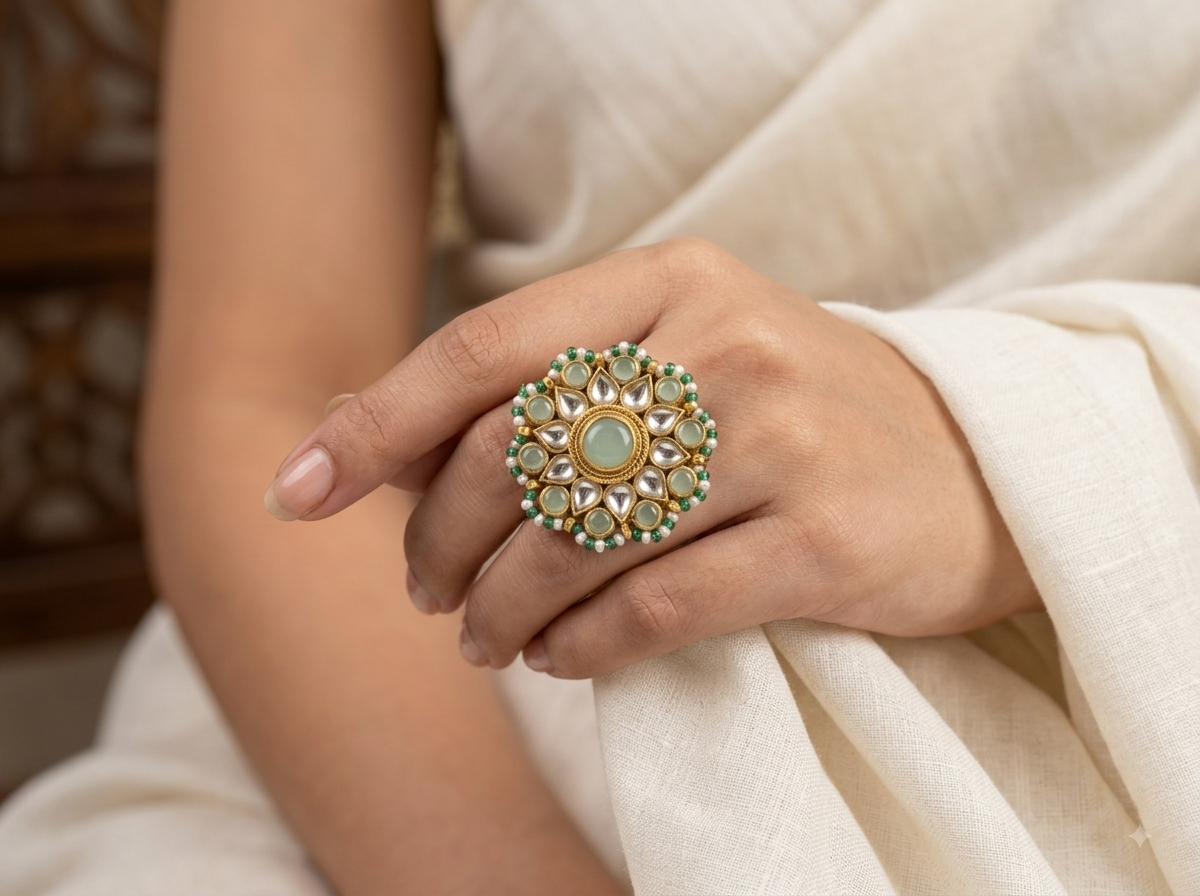 Polki green Ring