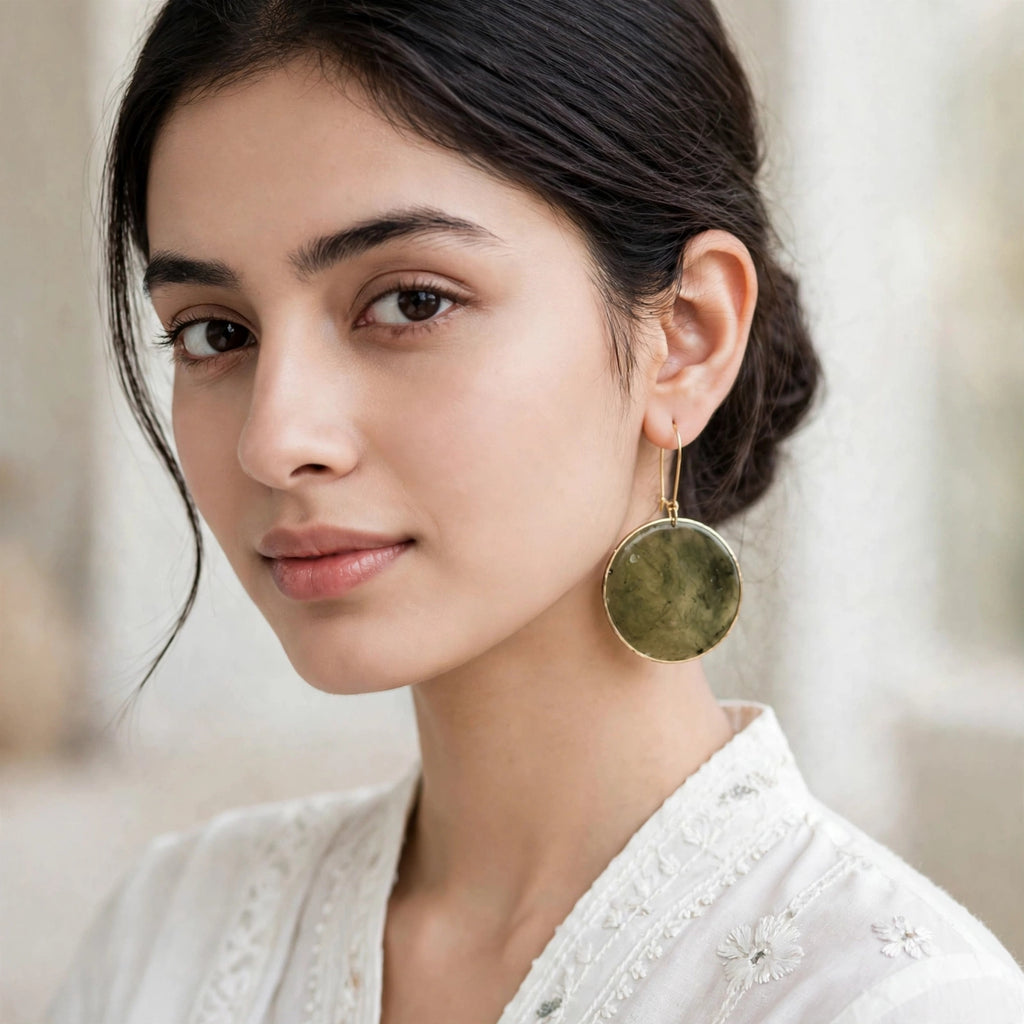 Resin green drop circle earrings