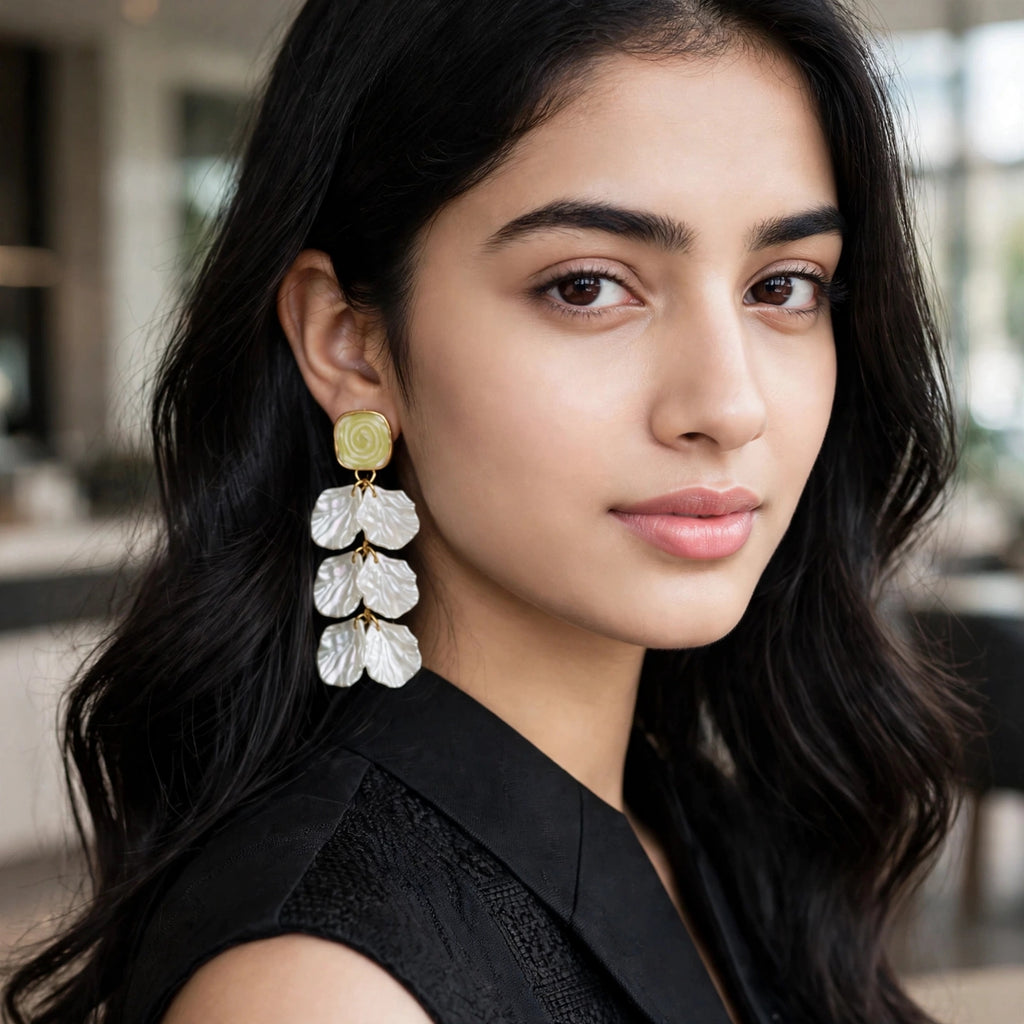 Korean white floral earrings