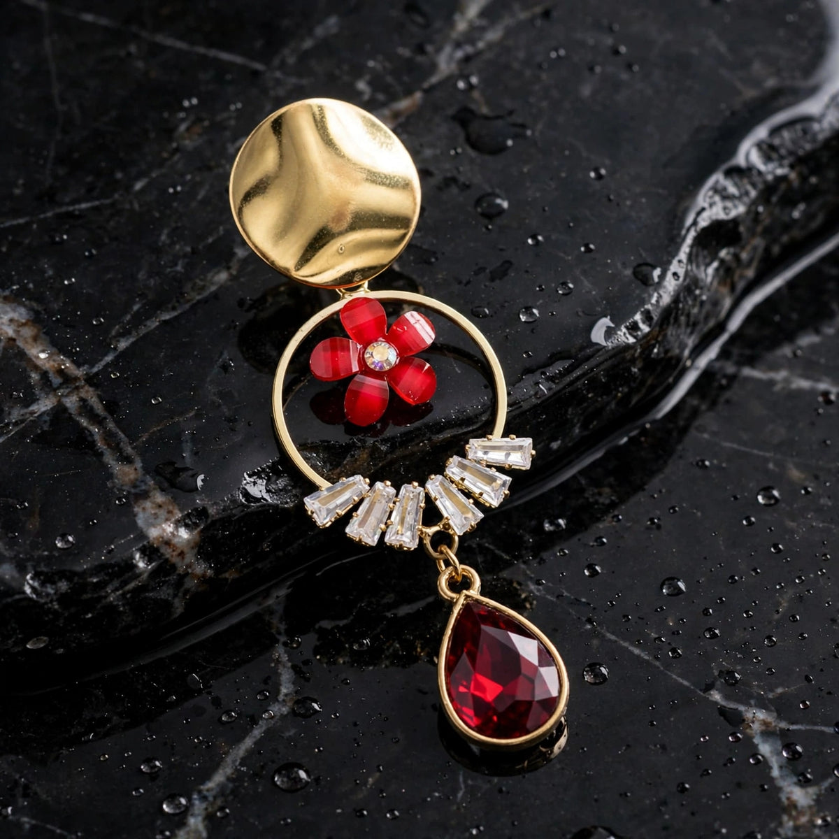 Red diamond korean earrings