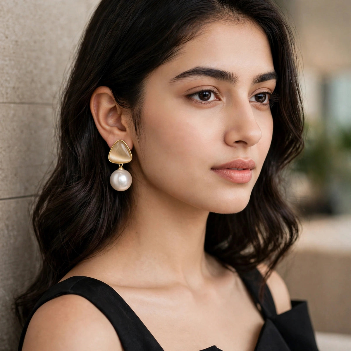 Pearl diamond korean earrings