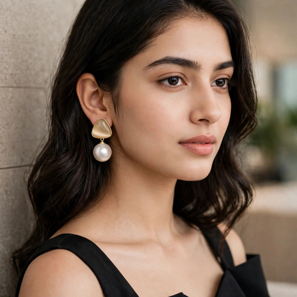 Pearl triangle drop earrings