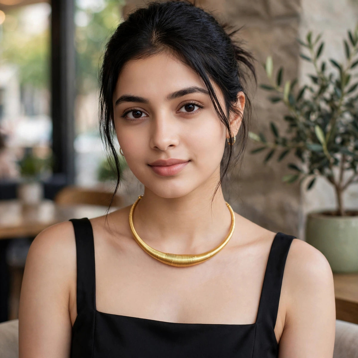 Golden coil collar necklace