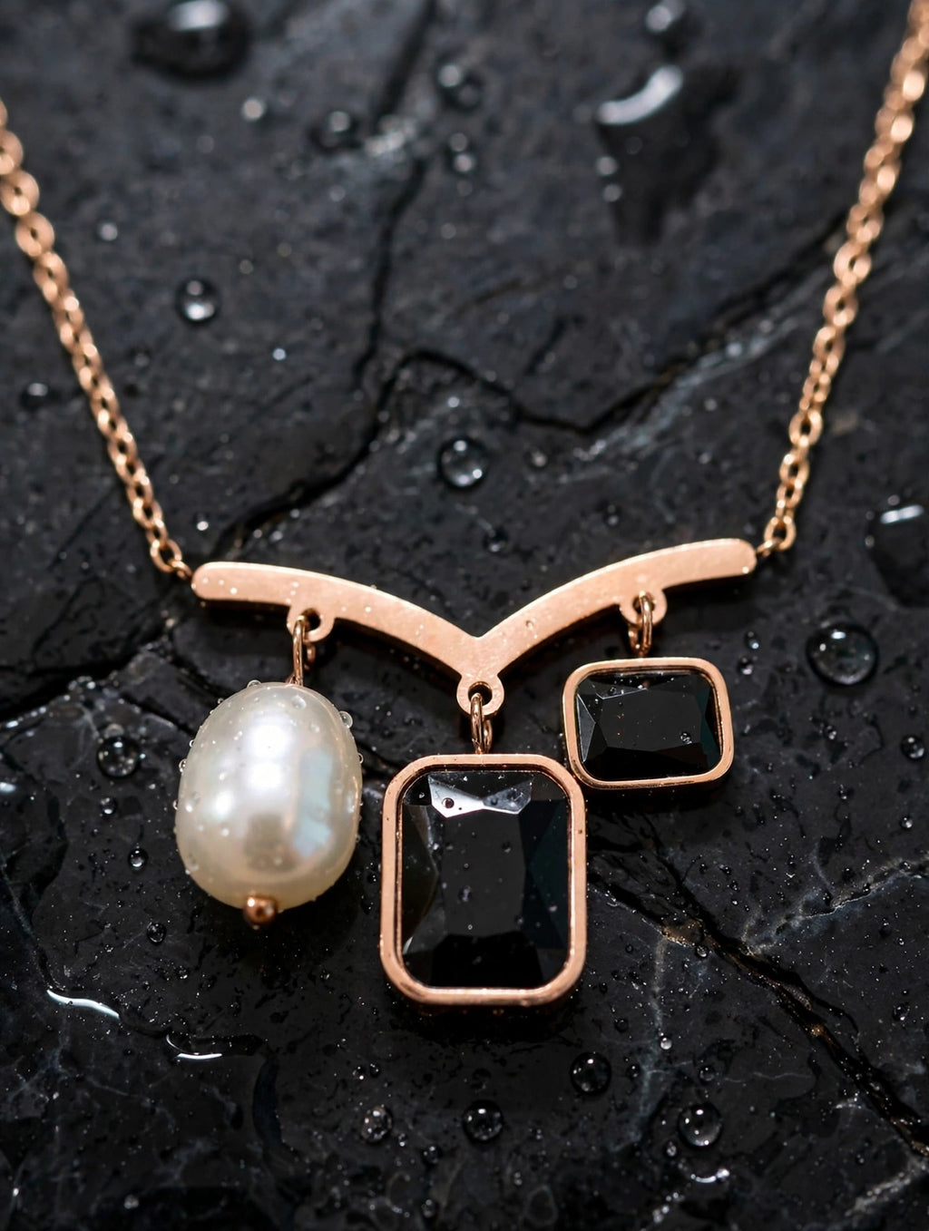 Black Diamond pearl korean Necklace