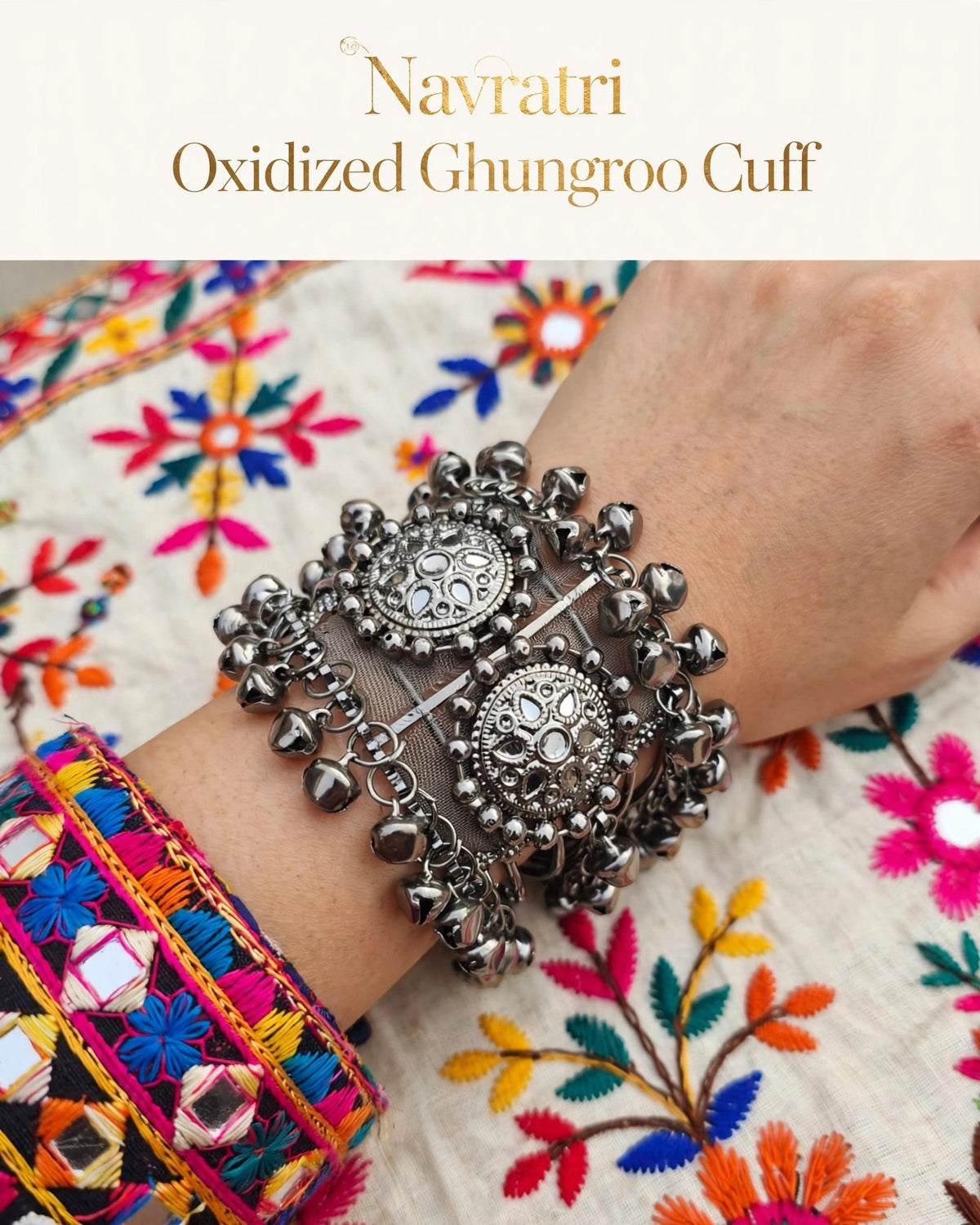 Navratri Oxidized ghungroo cuff
