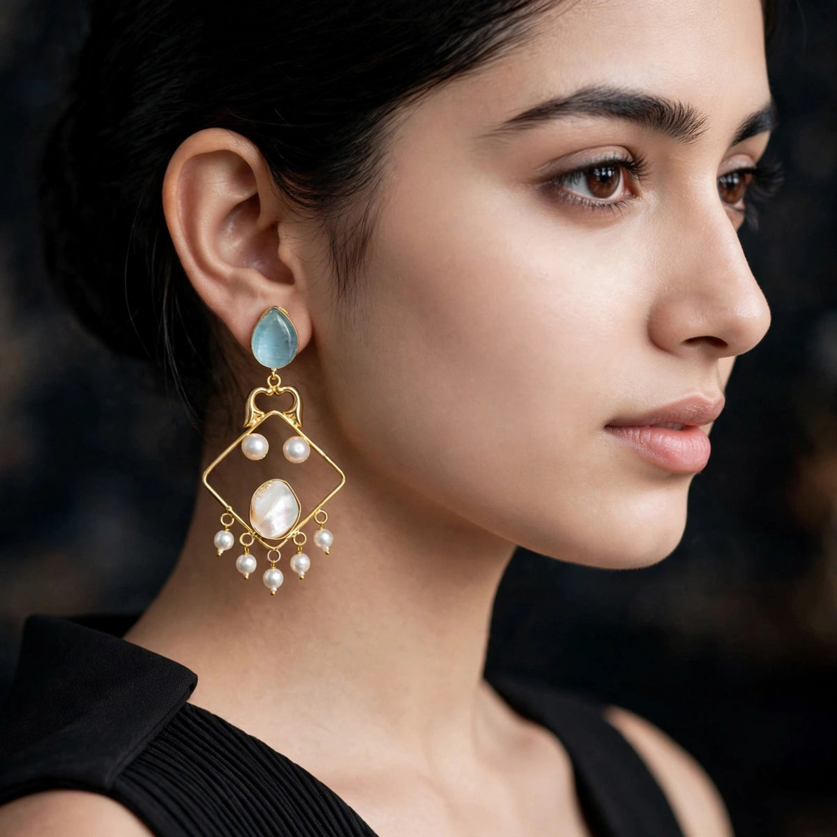 Pearl mist chandelier earrings